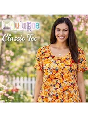 LuLaRoe Classic Tee NWT Orange Floral High Low Tunic Top Large